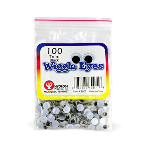 Hygloss Products Plastic Eyeball Googly Eyes - Great for Arts & Crafts - Non-Adhesive - Paste-On - Black - Size 7mm - Resealable Bag - Total of 100 Pcs