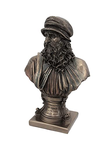 Unicorn Studio Italian Renaissance Artist Leonardo Da Vinci Figurine 9 1/8 Inch Bronze Resin Stone Bust Statue