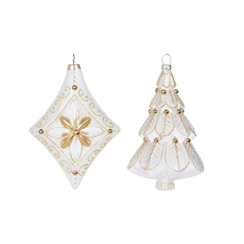 Park Hill Collection XAO20929 Frosted Glittered Glass Tree and Diamond Ornament, Set of 2