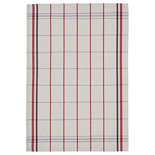 Coucke French Cotton Jacquard Towel, Plaid Leon, 20-Inches by 30-Inches, Beige, Red and Blue, 100% Cotton