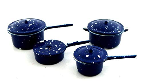 Aztec Imports Town Square Miniatures Dolls House Kitchen Accessory Blue Saucepan Pan Set