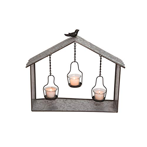 Transpac A4567 Birdhouse Tea Light Candleholder, 16-inch Length, Metal