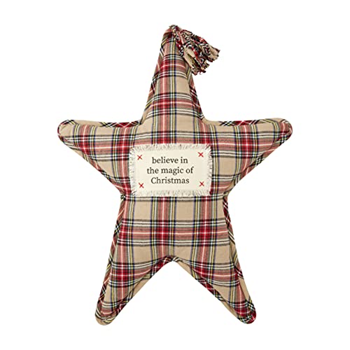 Mud Pie Tan Star Christmas Tartan Pillow