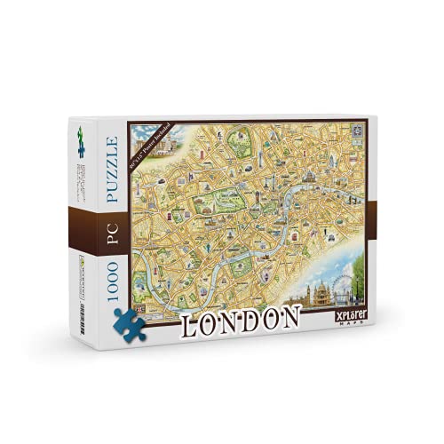 London Map Cardboard Jigsaw Puzzle - 1000 Pieces, Hand-Illustrated - Educational, Family Activity, Ages 7+, Includes Poster - 25.4 x 19.8