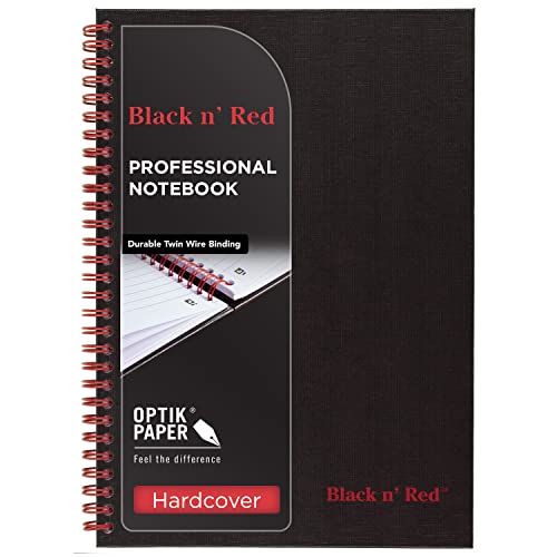 ACCO (School) Black n' Red Notebook, Durable Hardcover, Premium Optik Paper, Scribzee App Compatible, Environmentally Friendly, Spiral Binding, 9-7/8" x 6-7/8", 70 Double-Sided Ruled Sheets, 1 Count (400110532)