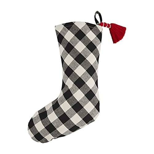 Mud Pie Black Buffalo Plaid Stocking, 19" x 11.5", Cotton