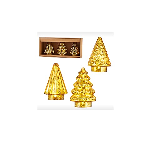 RAZ Imports 4220916 Box of Gold Lighted Tree, 6-inch Height, Glass, Set of 3