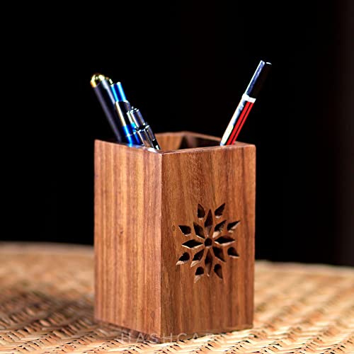 Hashcart Wooden Pen & Pencil Holder for Desk - Makeup/Toothbrush Organizer - Office/Home Table Decor - Rose Wood