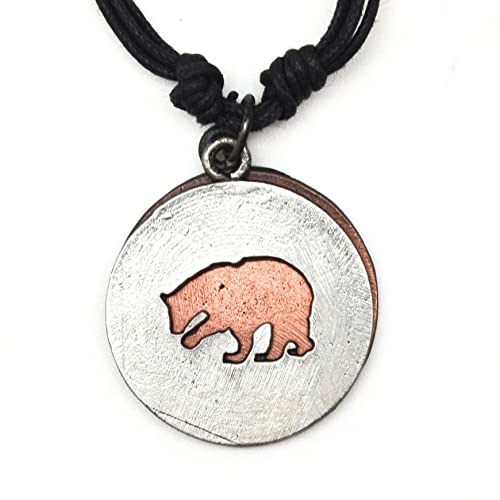 Anju Bear Outline Necklace, 17-inch Length for Men, Pewter
