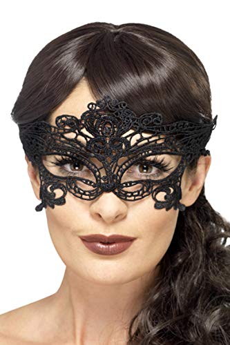 Smiffys Black Embroidered Lace Filigree Heart Eyemask