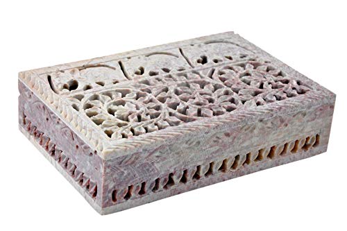 Hashcart Handmade Decorative Box Soapstone Jewelry Organizer - Beautiful Floral Design | Keepsake Box | Anniversary, Housewarming, Jewelry Boxes for Women | Makeup Organizer | Home Decor (6x4 inch)