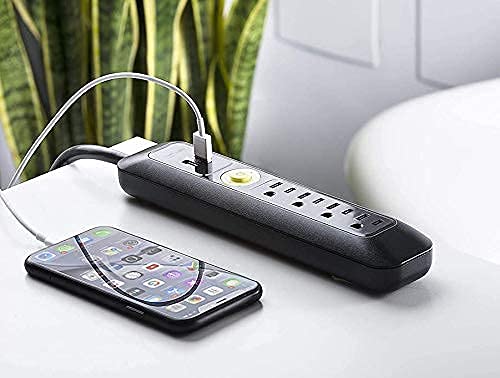 4 Outlet 2 USB Black Power Strip Surge Protector with 6 ft Heavy Duty Power Cord, 1200 Joules by Easylife Tech