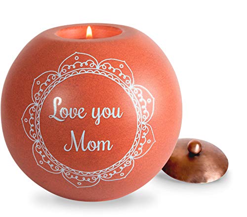 Pavilion Cinnamon Swirl Tea Light Candle Holder Love You Mom Round Orange