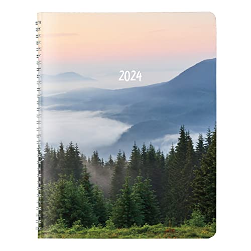 Rediform Brownline Mountain Monthly Planner 2023 with 14 Months December 2023 to January 2025, Twin-Wire Binding and Mountain Design, 11-inch Height, Green