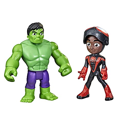 Hasbro Spidey and His Amazing Friends Marvel Hero Reveal 2-Pack,-Action Figures,-Mask Flip Feature, Miles Morales: Spider-Man and Hulk, 3 and Up