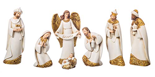 Roman, 7PC ST 7" NATIVITY IVORY GOLD LEAF FINISH