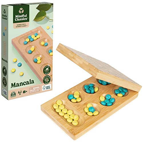 Spin Master Mindful Classics, Mancala Board Game Made from Bamboo & Recycled Plastic for Earth Day, Eco-Friendly Products for Adults and Kids Ages 8 and up