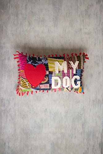 KALALOU NRV2144 Love My Dog Kantha Pillow