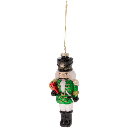 Boston International Christmas Winter Holiday Glass Tree Ornament, 7-Inches, Green Nutcracker