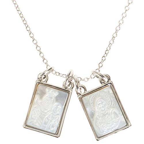 Roman Double Holy Scapular Silver Tone 18 inch Metal and Shell Necklace