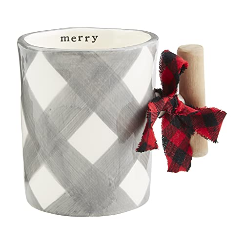 Mud Pie Buffalo Plaid Oversized Mug, Gray