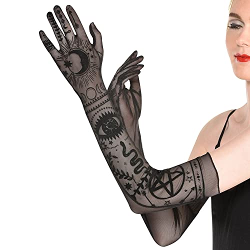 Amscan Black Long Sheer Gloves | Lunar Witch Design | One Size- Pair of 1