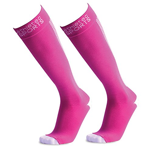 Bucky Athletec Sport Compression Socks for Men and Women (20-30 mmHg) for Runners, Athletes, Travel, Shin Splints, Diabetic, Edema, Varicose Veins Pain, and More - Size Small/Medium in Hot Pink (One Pair)