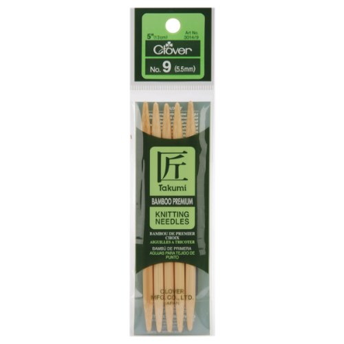 Clover NOM073937 Takumi Bamboo Double Point Knitting Needles 5", 5 Per Pack, Size 9/5.5mm