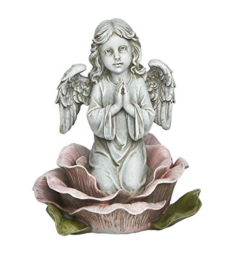 Roman Josephs Studio Religious Praying AngelKneeling in Pink Rose Outdoor Garden Statue, 11-Inch