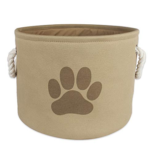 DII Design Bone Dry Paw Print Collapsible Polyester Pet Storage Bin, Round Small - 12 x 12 x 9", Paw Print Taupe