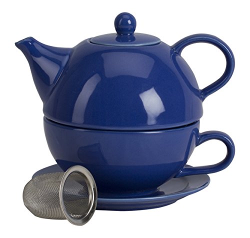 Omniware 5 Piece Tea For One Teapot Set with An Infuser, Simply Blue