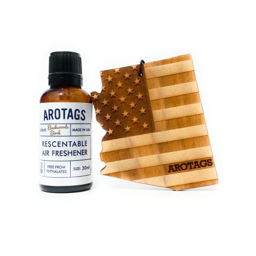 Arotags Arizona Patriot Wooden Car Air Freshener - Long Lasting Backwoods Birch Scent Diffuses for 365+ Days - Includes Hanging Mirror Diffuser and Fragrance Oil - 100% American Made