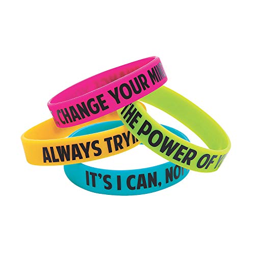 Fun Express I Have A Growth Mindset Rubber Bracelets - 12 Pieces - Educational and Learning Activities for Kids