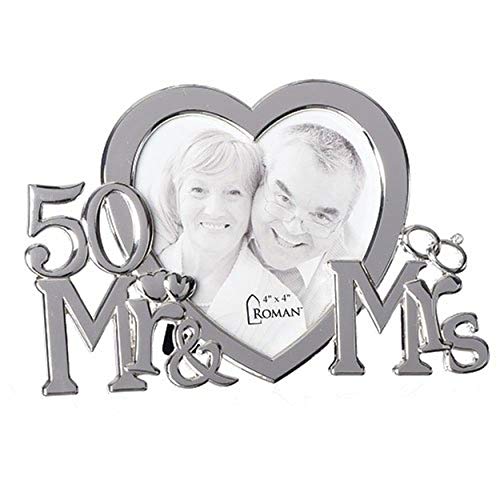 Roman 50 Mr & Mrs Multiple Hearts Polished Silver Tone 7 x 5 Zinc Alloy Photo Frame