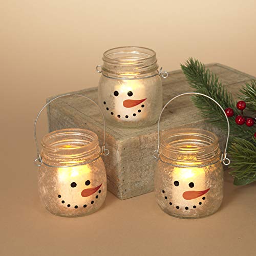 Gerson GIL 2425610 S/3 Frosted Glass Snowman Cand Christmas, 10.5InL x 3InW x 4InH, Multicolor