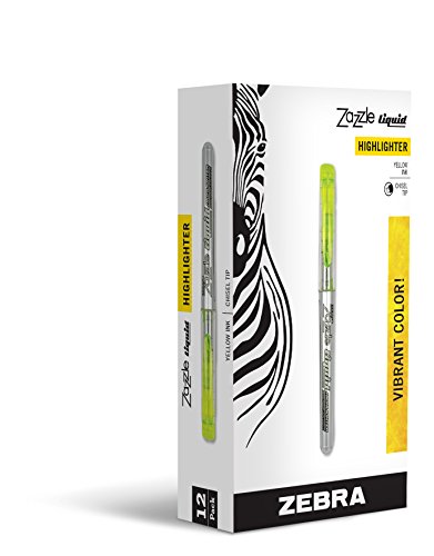 Zebra Pen Zazzle Liquid Ink Highlighter, Chisel Tip, Yellow, 12-Count