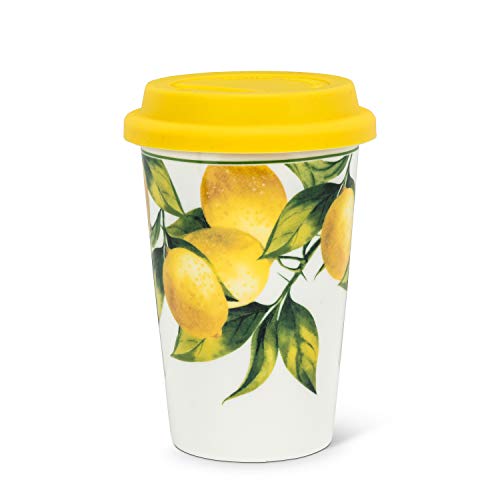 Abbott Collection  27-Amalfi-Togo Lemon Tree Takeaway Cup, 5.5 inches H, White/Yellow