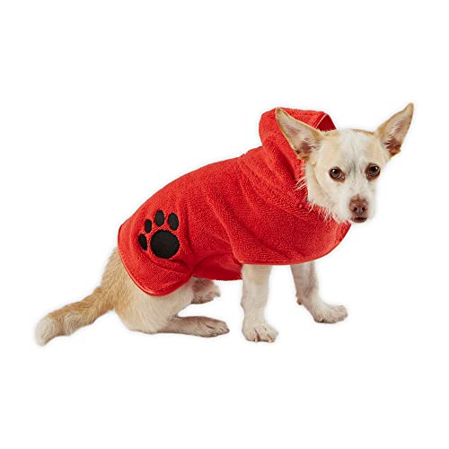 DII Design Bone Dry Pet Bath Accessories Collection Absorbent Microfiber, Drying Towel/Bath Robe with Adjustable Closures, X-Small, Red