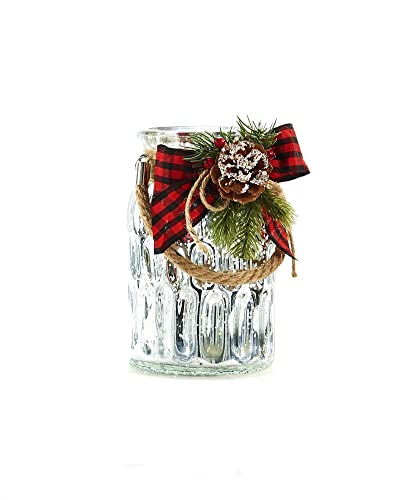 Giftcraft 663876 Christmas Mercury Glass Candle Holder with Floral,7.48 inch, Polyethylene Terephthalate and Glass