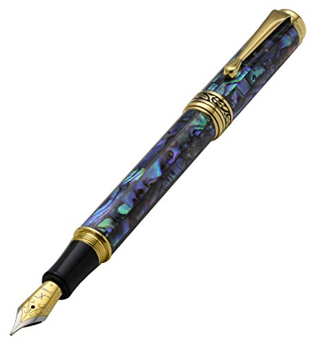 Xezo Natural New Zealand Paua Sea Shell, Medium Nib 18K Gold Plated Fountain Pen (MAESTRO SEA SHELL FPG-M), Multicolor