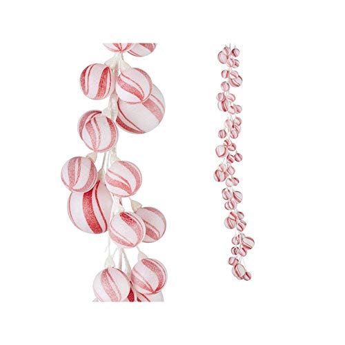 RAZ Imports 2021 Peppermint Parlor 4-Foot Peppermint Stripe Ball Garland