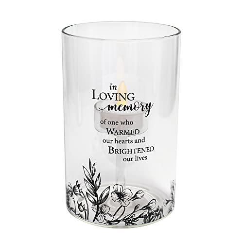 Blue Sky Clayworks Lillian Rose Black Loving Memory Floral Glass LED Candle Holder with Sympathy Verse, One Size