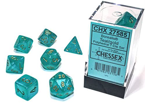 Chessex Polyhedral 7-Die Set - Borealis Teal/Gold with Luminary 27585 (CHX27585)