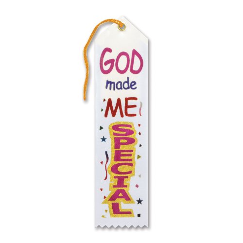 Beistle White"God Made Me Special" Fabric Ribbon Bookmark - 1pc