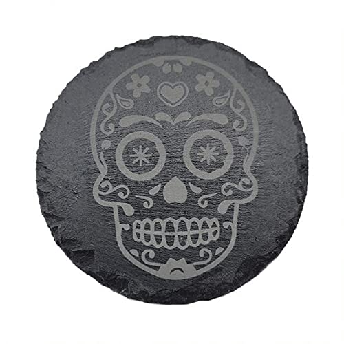 Tangico Slate Coaster Sugar Skull Design, Gift for Bar Kitchen Home D√©cor, Birthday, Christmas, and Day of The Dead