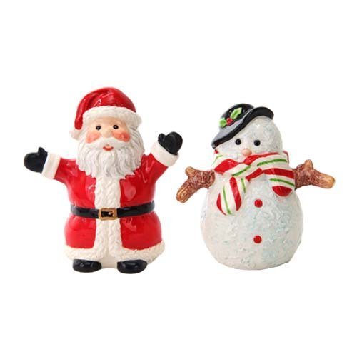 Pacific Trading Attractives Christmas Santa & Snowman North Pole Winter Ceramic Magnetic Salt Pepper Shakers
