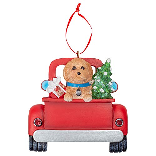 Kurt Adler A1940GD Golden Doodle in Back of Truck Ornament for Personalization, 5-inch High, Resin