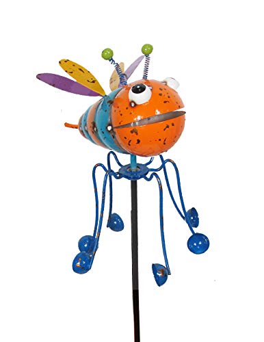 Continental Art Center Inc. CAC18125 2019 Hand Painted and ENAMELED BEE with Spinning Legs Kinetic Garden Stake Lawn and Yard Art Decor, Colorful