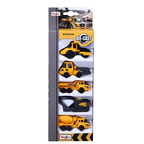 Maisto M12375 1/72 Fresh Metal-Blister 5 camions de chantier Volvo car, Yellow