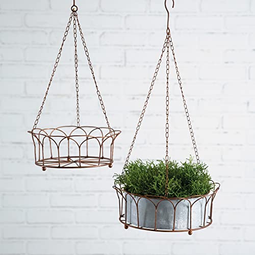 CTW Colonial Tin Works 770558 Copper Finish Hanging Plant Holders, 13-inch Diameter, Set of 2